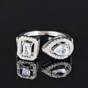 High Quality Double Crystal 925 Sterling Silver Ring